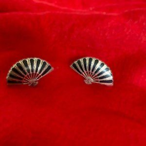 Vintage, Black, Goddess Fan, Siam Earrings